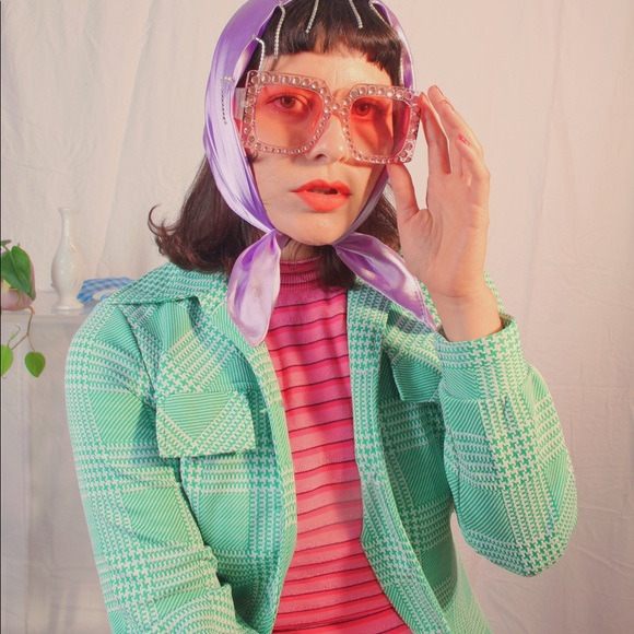 Vintage Pink Knit Striped Mock Neck Top - Picture 2 of 6